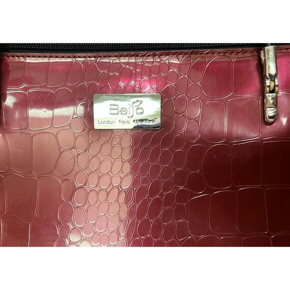 Cherry red and black faux crocodile embossed Bejio shoulder bag - Picture 6 of 12